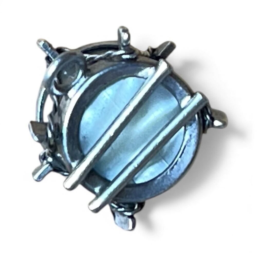 925 Sterling Silver Vintage Real Mother-of-Pearl Drum Charm Pendant Double Sided - Picture 2 of 11